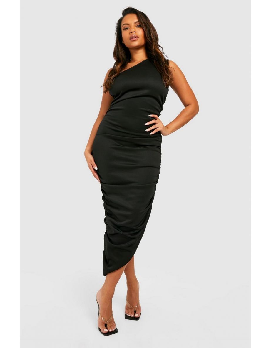 Plus Ruched One Shoulder Midiaxi Dress - black - 3