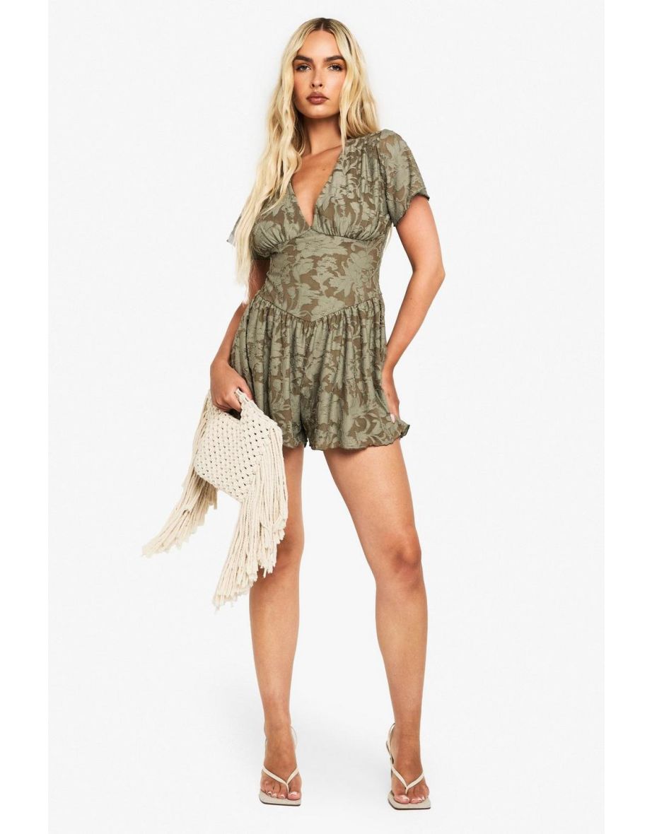 Burnout Floral Short Sleeve Playsuit - sage