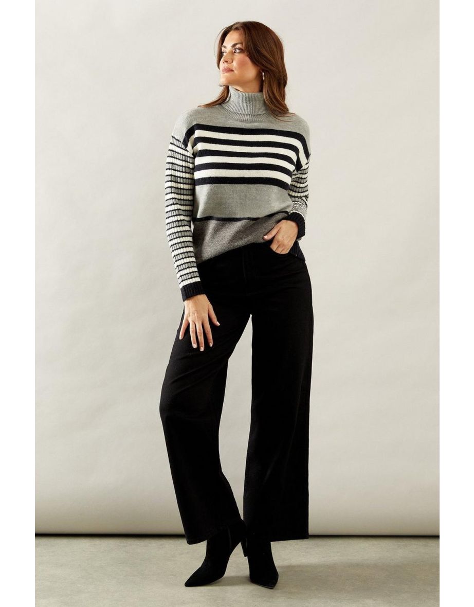 Striped Roll Neck Slouchy Jumper