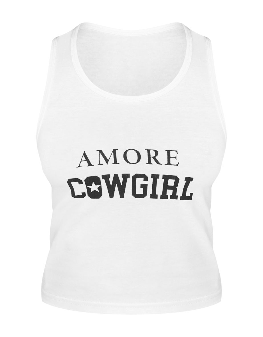 Petite White Amore Cowgirl Racer Crop Top - 4