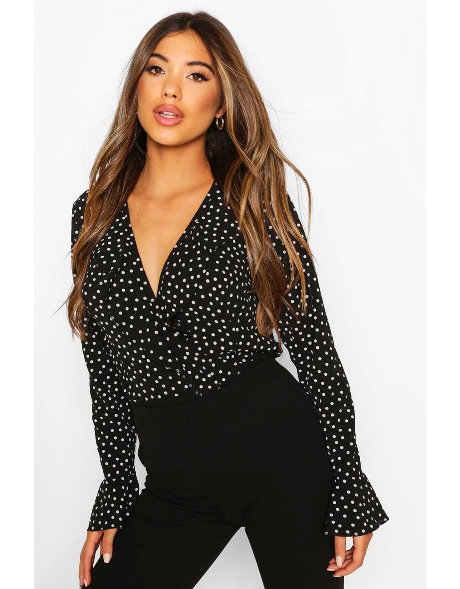 Polka Dot Frill Bodysuit - black