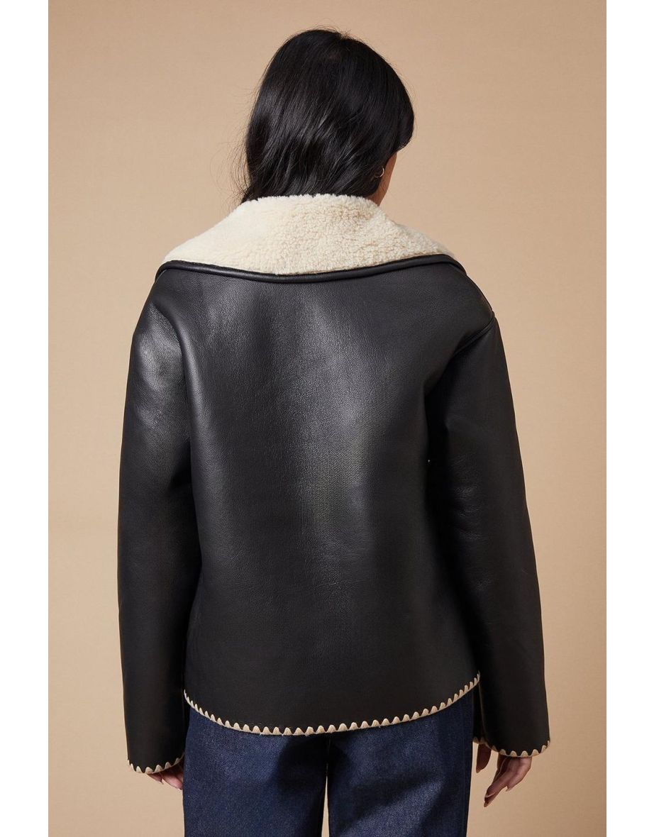 Toggle Detail Shearling Bonded Jacket - 3