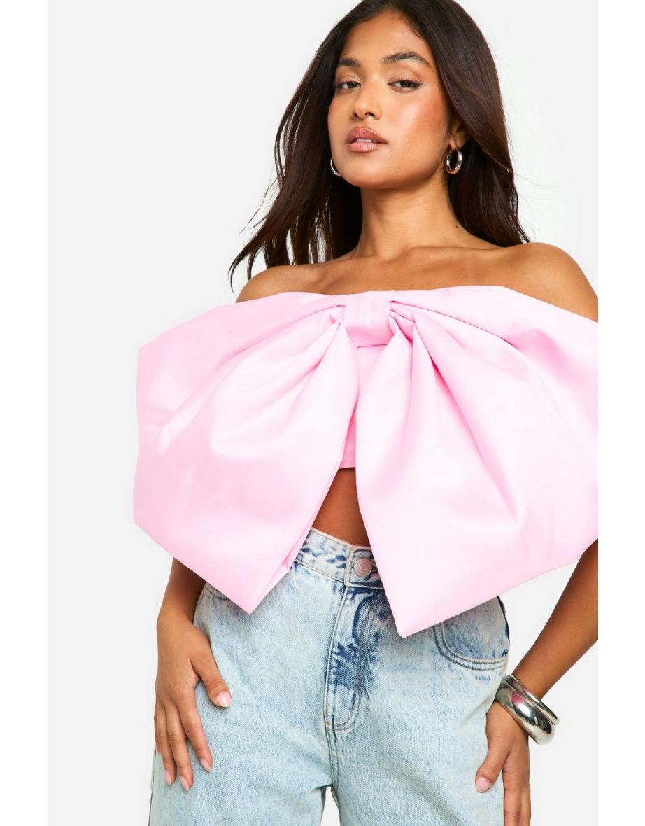 Petite Satin Bow Crop Top - 3