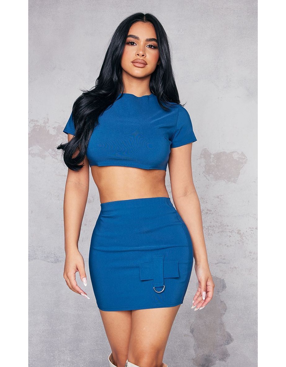 Petite Steel Blue Super Cropped Fitted T-shirt