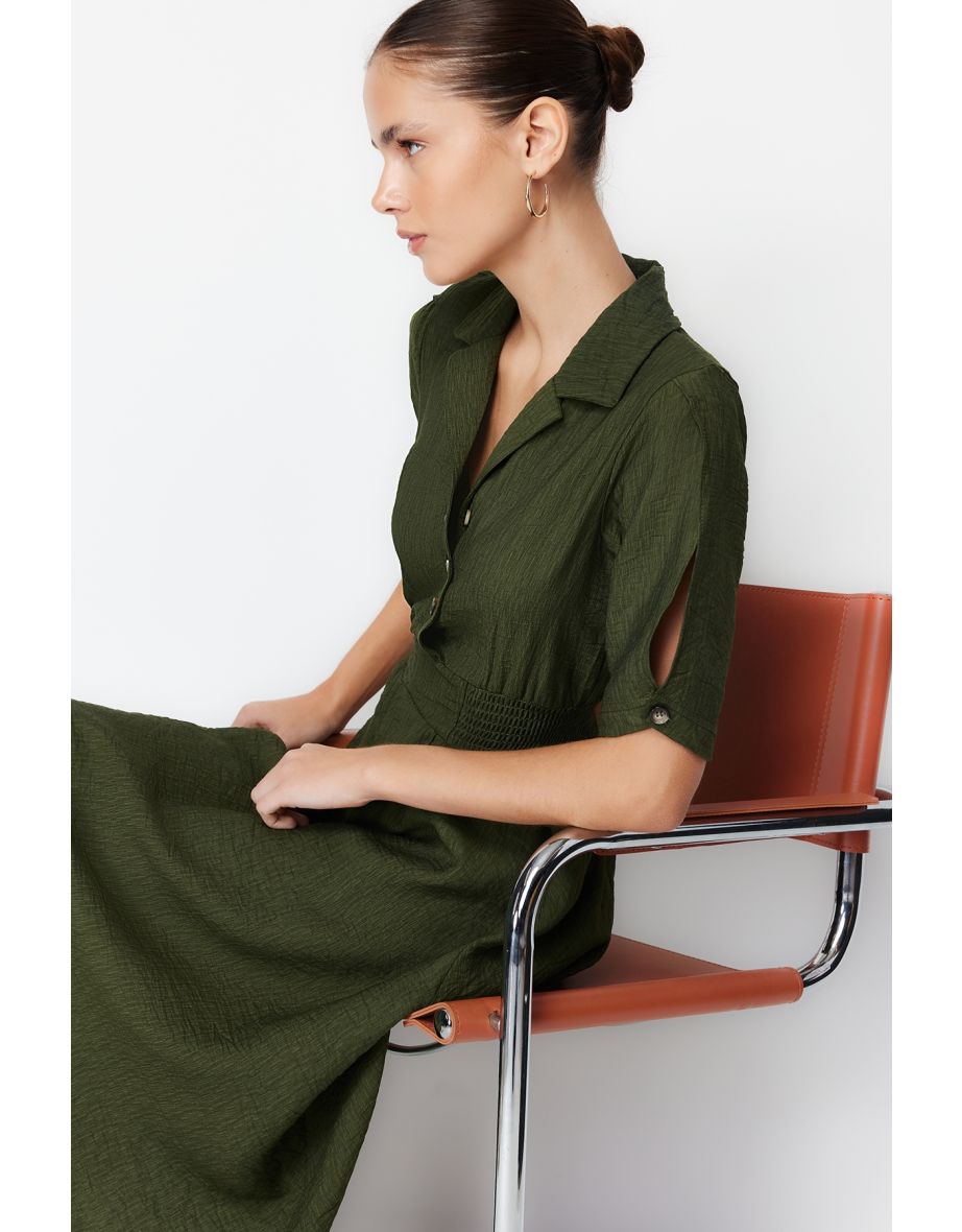 Khaki Midaxi Woven Gimped Dress - 5