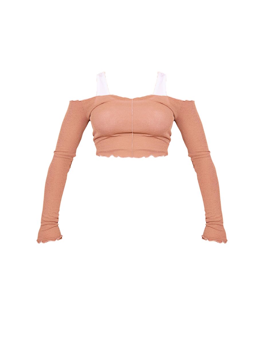 Mocha Burnout Mesh Rib Overlay Crop Top - 4