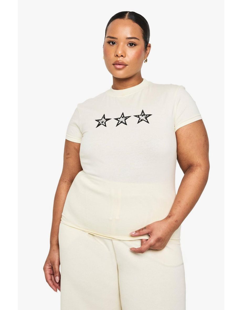 PLUS COW PRINT STAR ICON FITTED TOP - ecru - 3