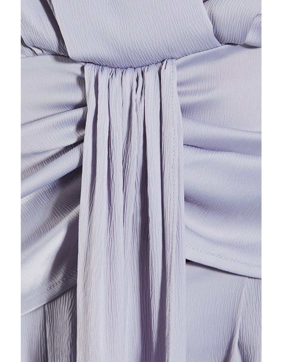 Textured Satin Plunge Neckline Drape Detail Blouse - 3