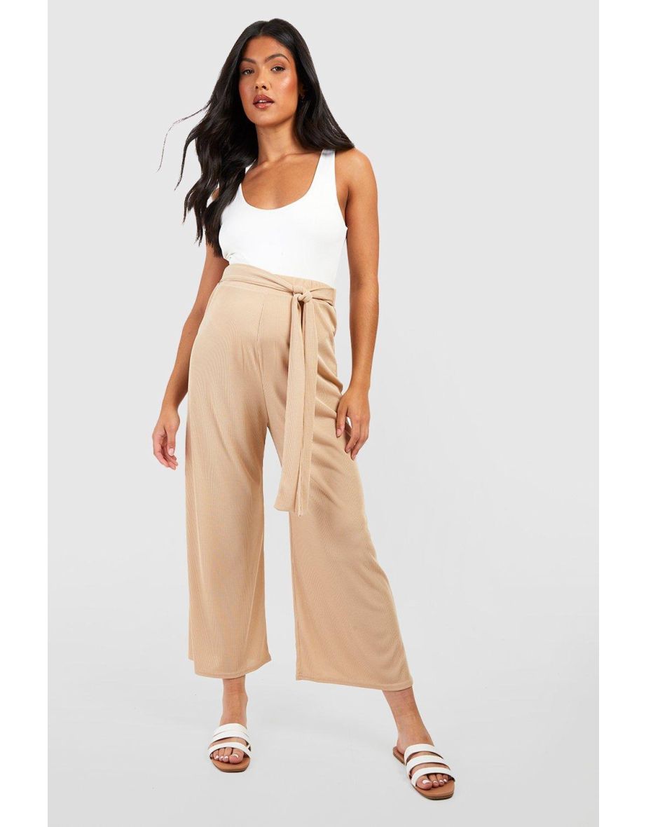 Maternity Belted Rib Culottes - stone