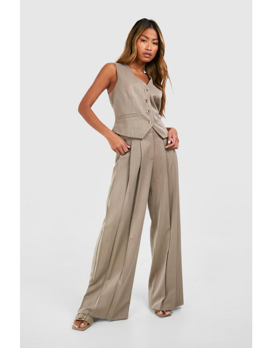 Linen Look Extreme Pleat Wide Leg Trousers - taupe