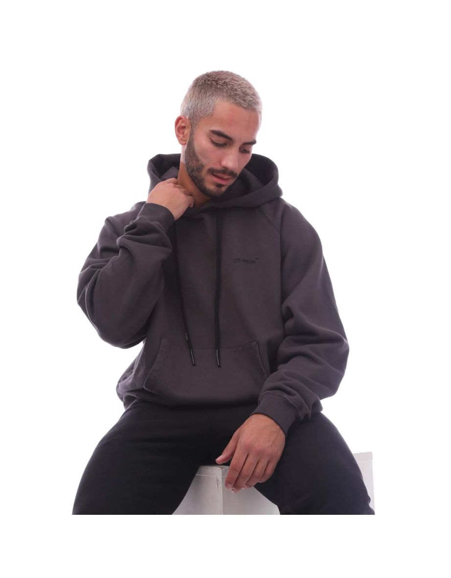 Men's Off White Diagonal Tab Vintage Raglan Skate Hoodie in Black - 3