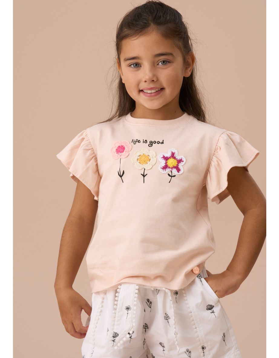 Clara Orange Crochet Flower T Shirt