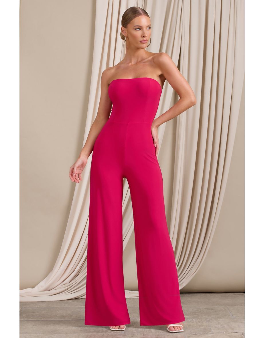 Darya | Hot Pink Bandeau Wide Leg Jumpsuit - 3