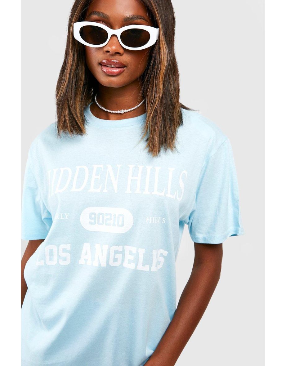 Hidden Hills Chest Print Oversized T-shirt - light blue - 3