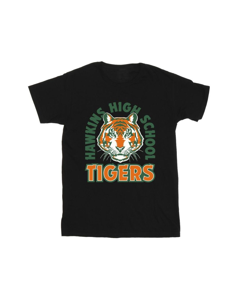 Netflix Girls Stranger Things Hawkins Arch Tiger Cotton T-Shirt - Black