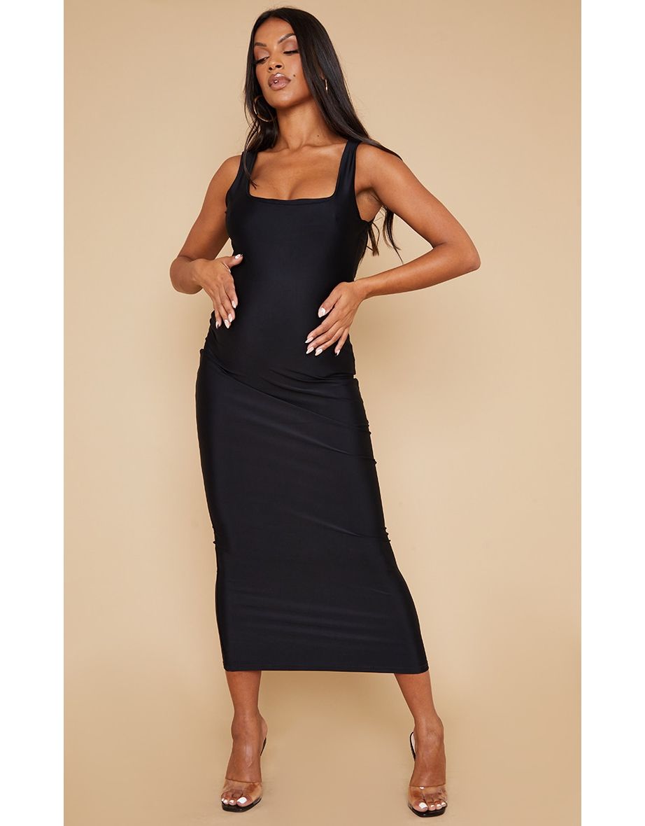 Maternity Black Fitted Scoop Neck Midi Dress