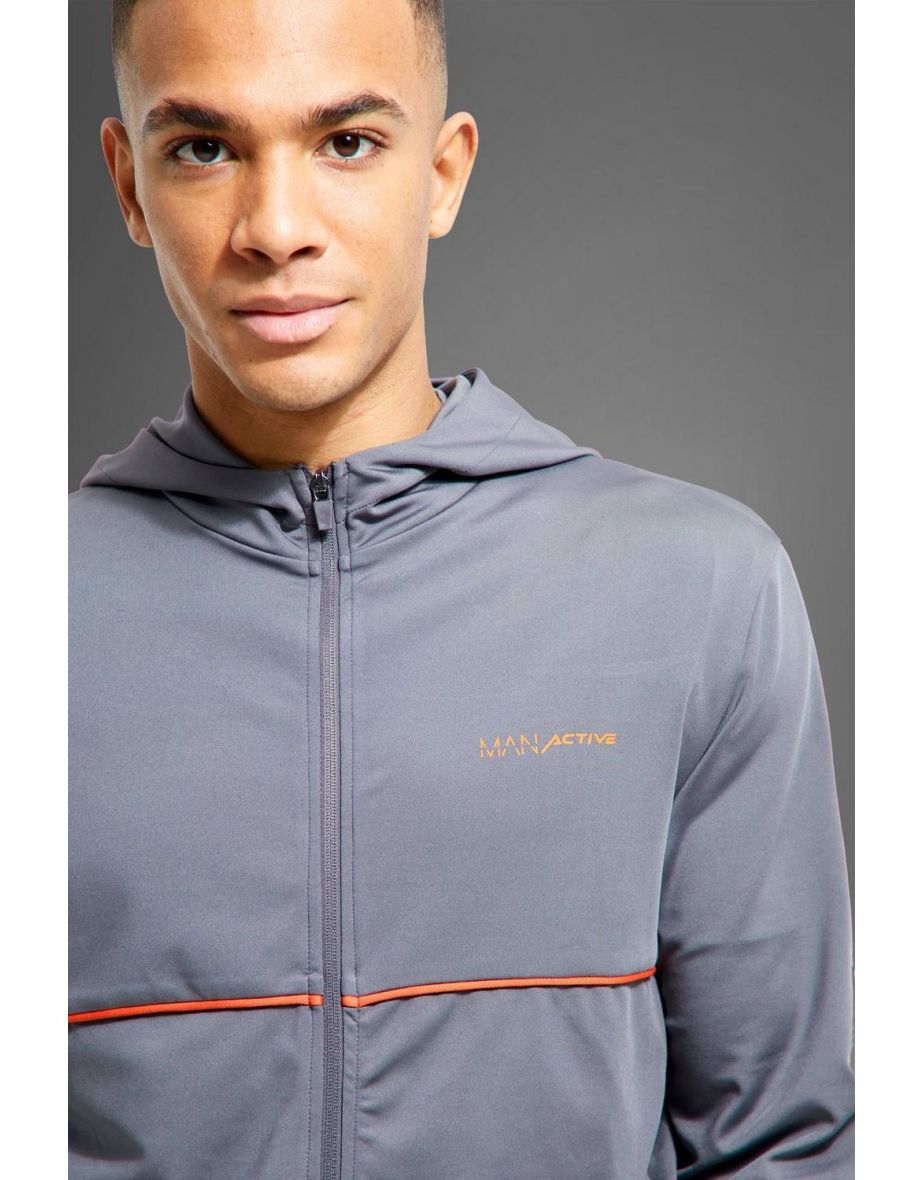 Man Active Mesh Panel Zip Through Hoodie - charcoal - 2