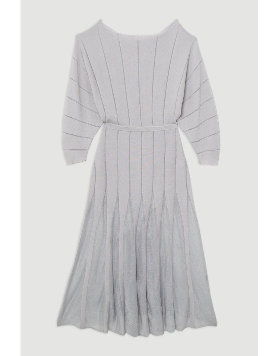 Rounded Sleeve Sheer Skirt Midaxi Knit Dress - 3