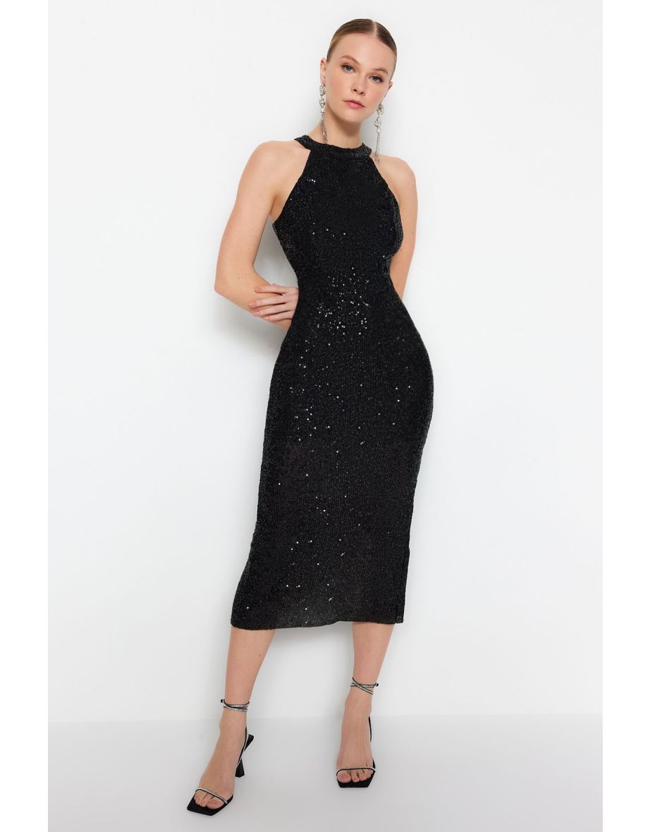 Black Halter Neck Bodycon Midaxi Dress
