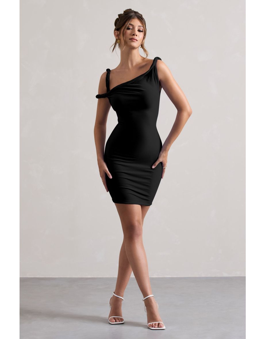 Tali | Black Twisted Asymmetric Bodycon Mini Dress - 4