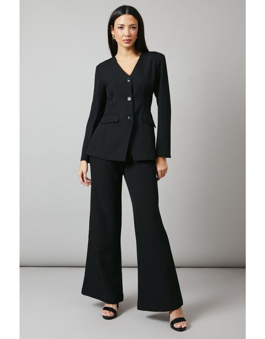 V Neck Collarless Blazer