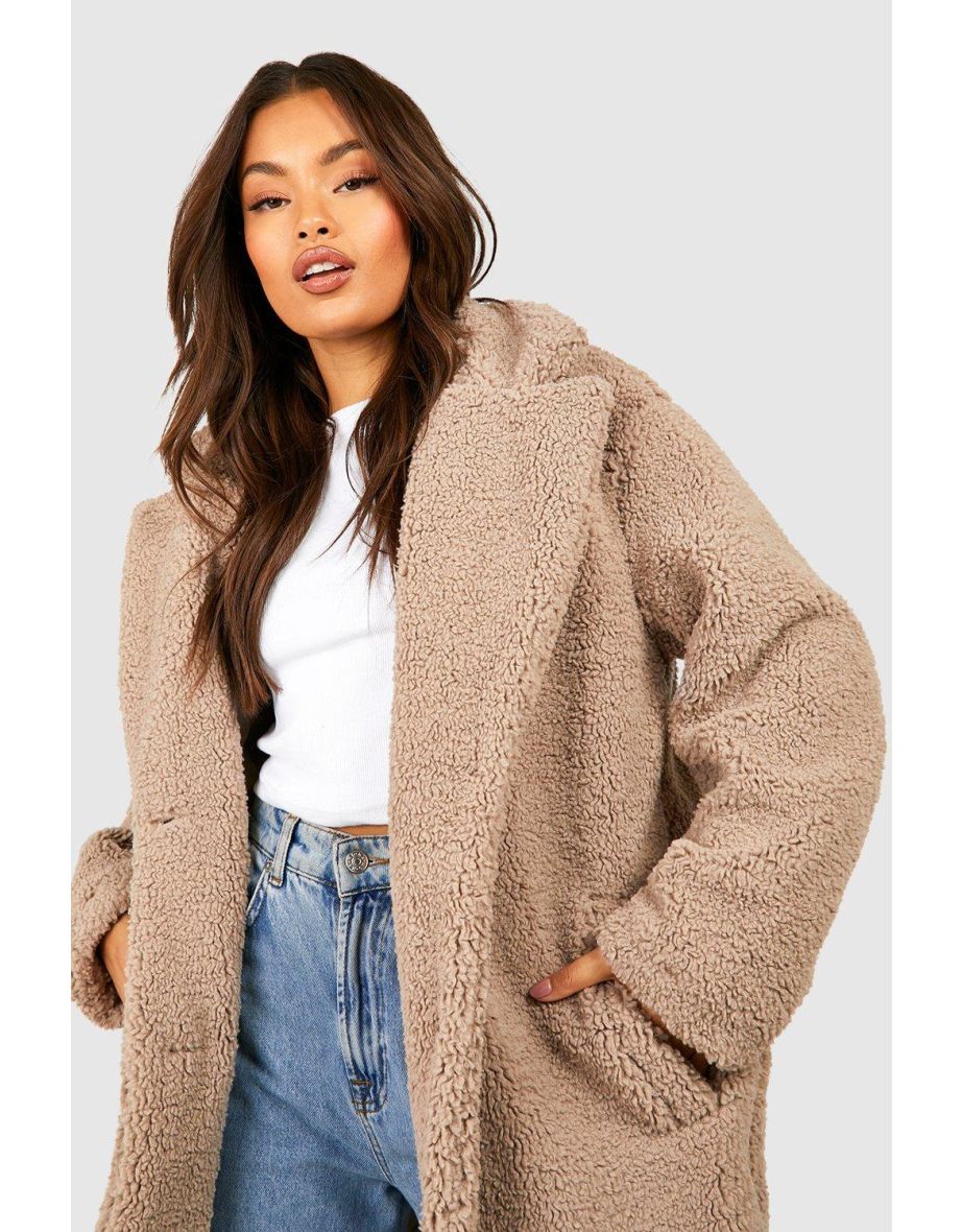 Longline Teddy Coat - taupe - 3