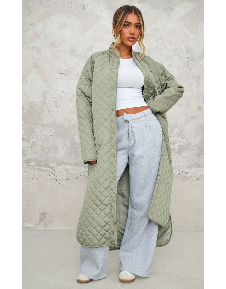 Sage Khaki Maxi Quilted Coat
