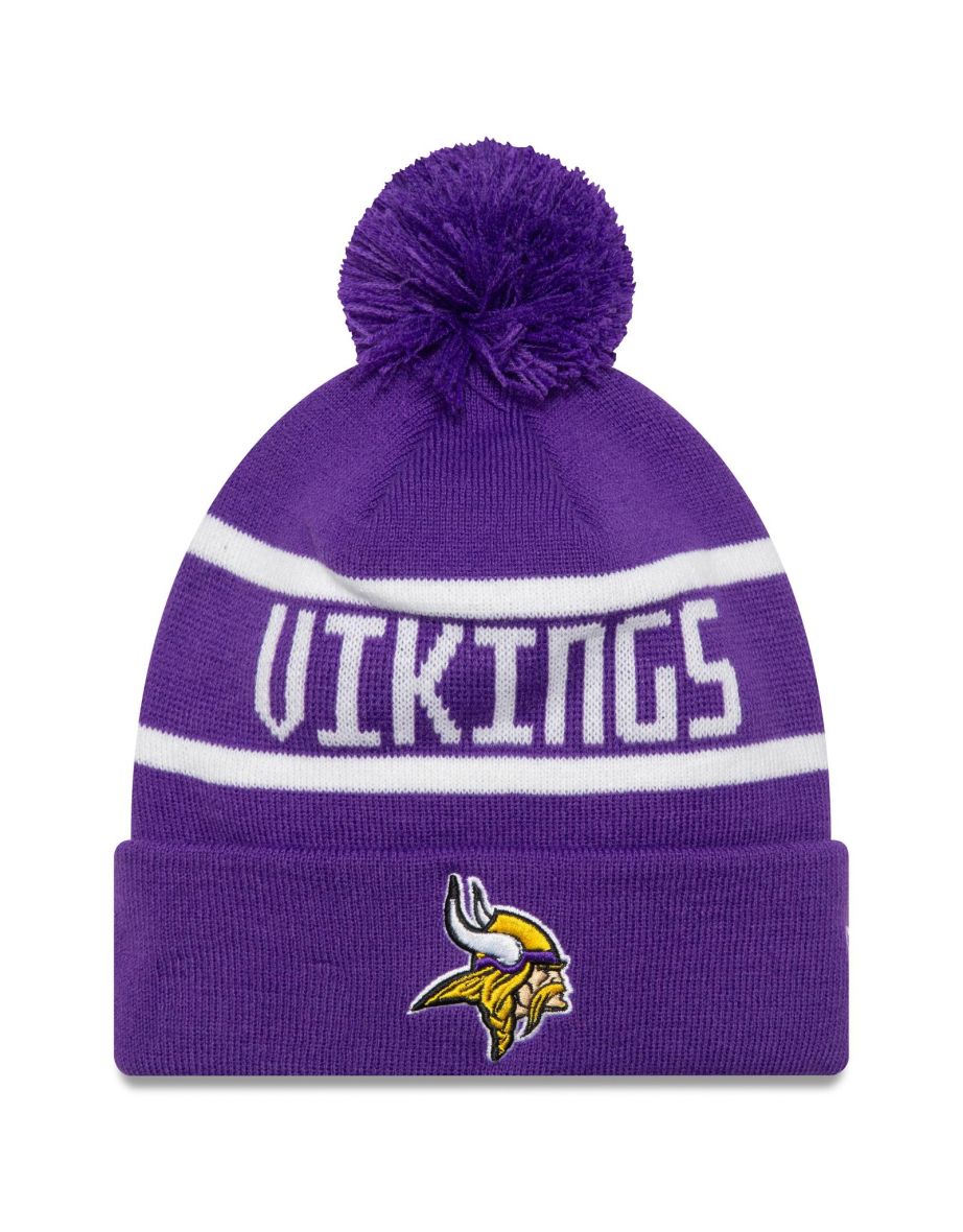New Era Mens Minnesota Vikings NFL Knit Winter Beanie Warm Bobble Hat - Purple