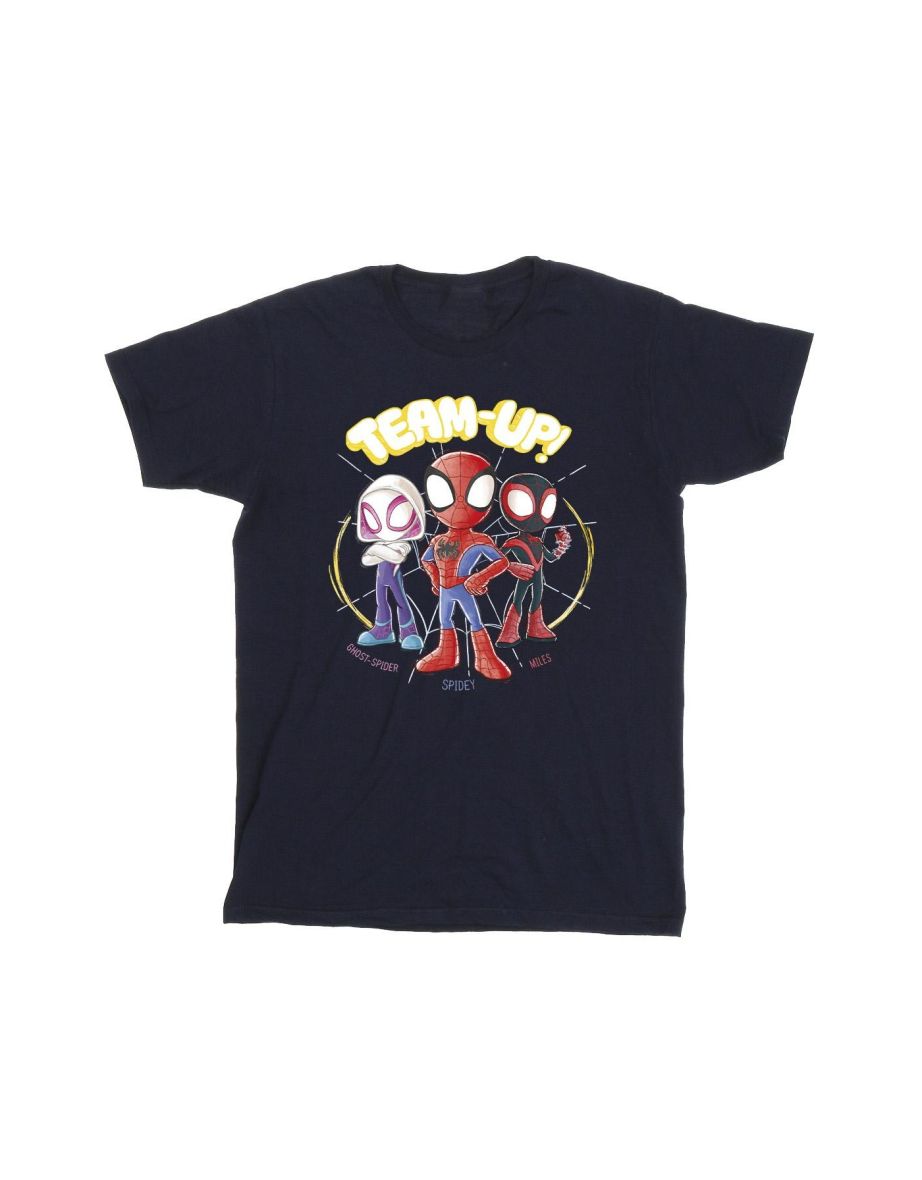 Marvel Girls Spidey And His Amazing Friends Sketch Cotton T-Shirt - Navy Blue - 1