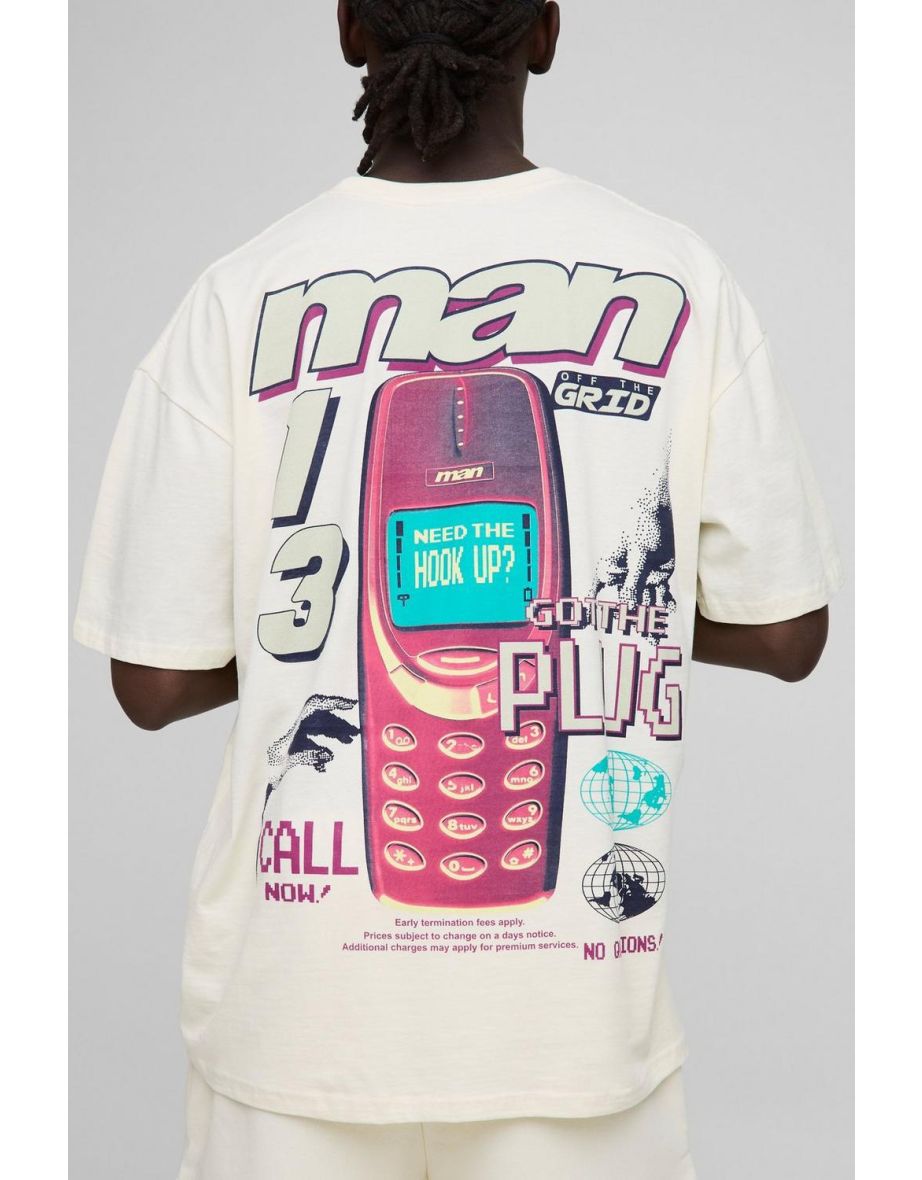 Oversized Retro Digi Phone Graphic T-Shirt - ecru