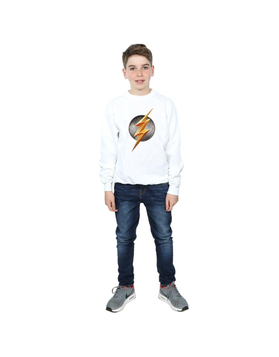 DC Comics Boys Justice League Movie Flash Emblem Sweatshirt - White - 3