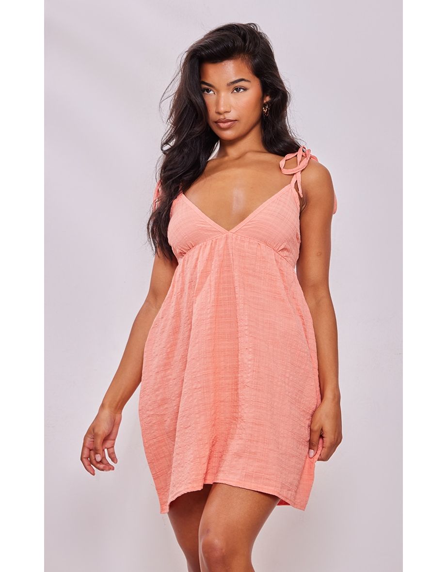 Shop Peach Linen Look Cut Out Tie Back Shift Dress Online in Bahrain VogaCloset