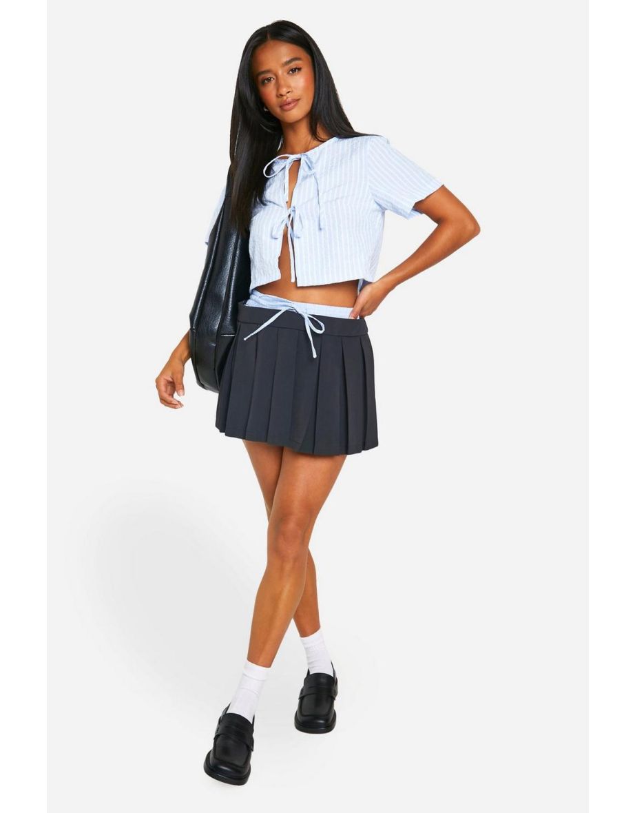 Petite Contrast Boxer Waistband Pleated Mini Skirt - black