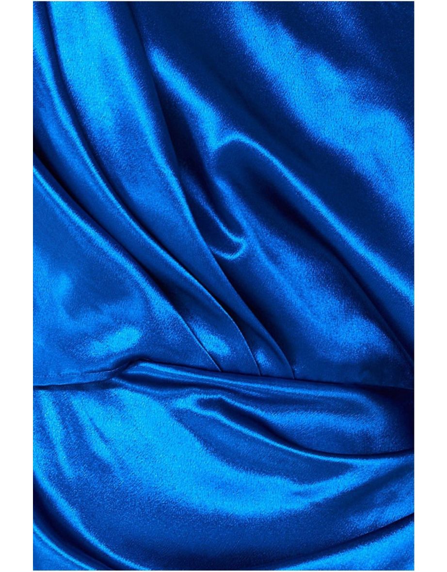 Goddiva Satin Drape Shoulder Wrap Maxi Dress - Royal Blue - 3
