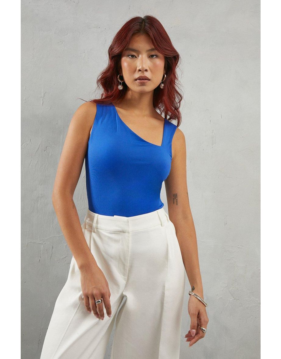 Asymmetric Neckline Jersey Body Fit Top