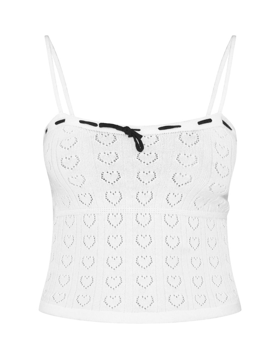 Petite Cream Pointelle Knit Cami Top With Contrast Trim - 4