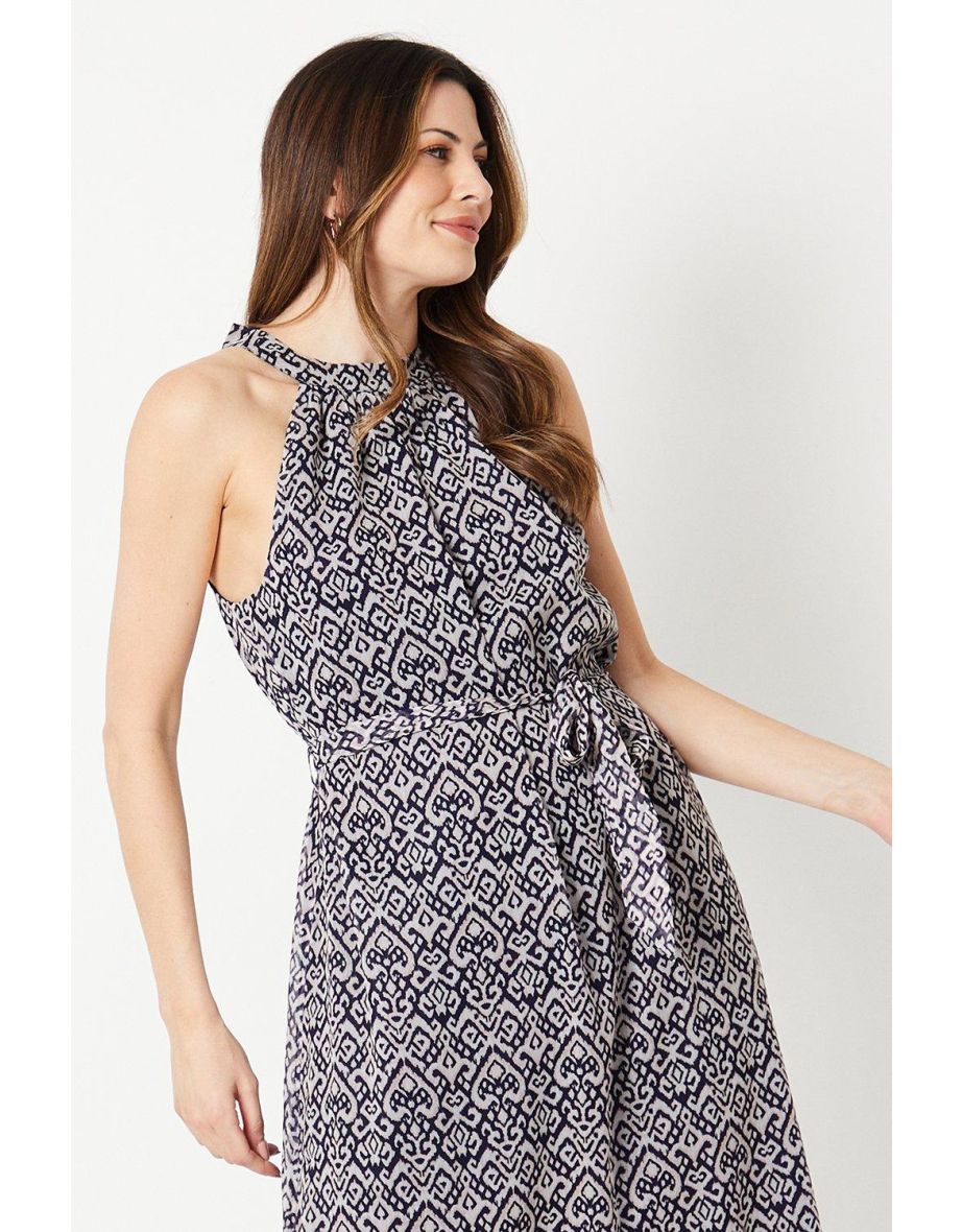 Navy Tile Border Print Belted Midaxi Dress - 3