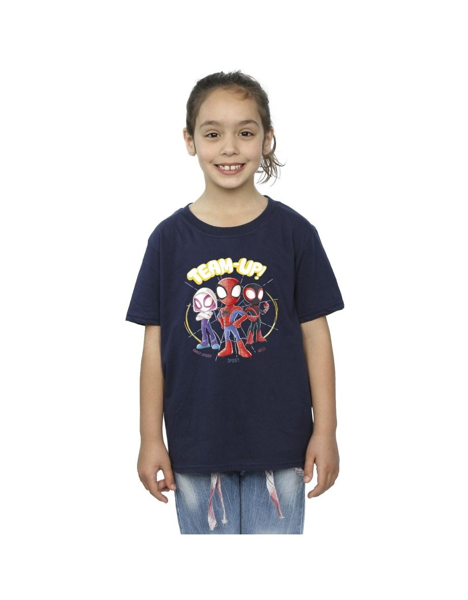 Marvel Girls Spidey And His Amazing Friends Sketch Cotton T-Shirt - Navy Blue