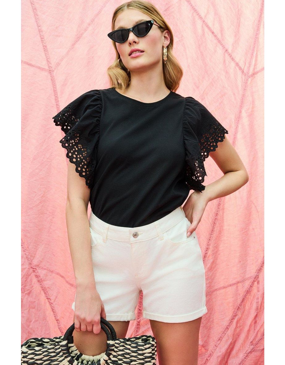 Broderie Frill Sleeve T-shirt