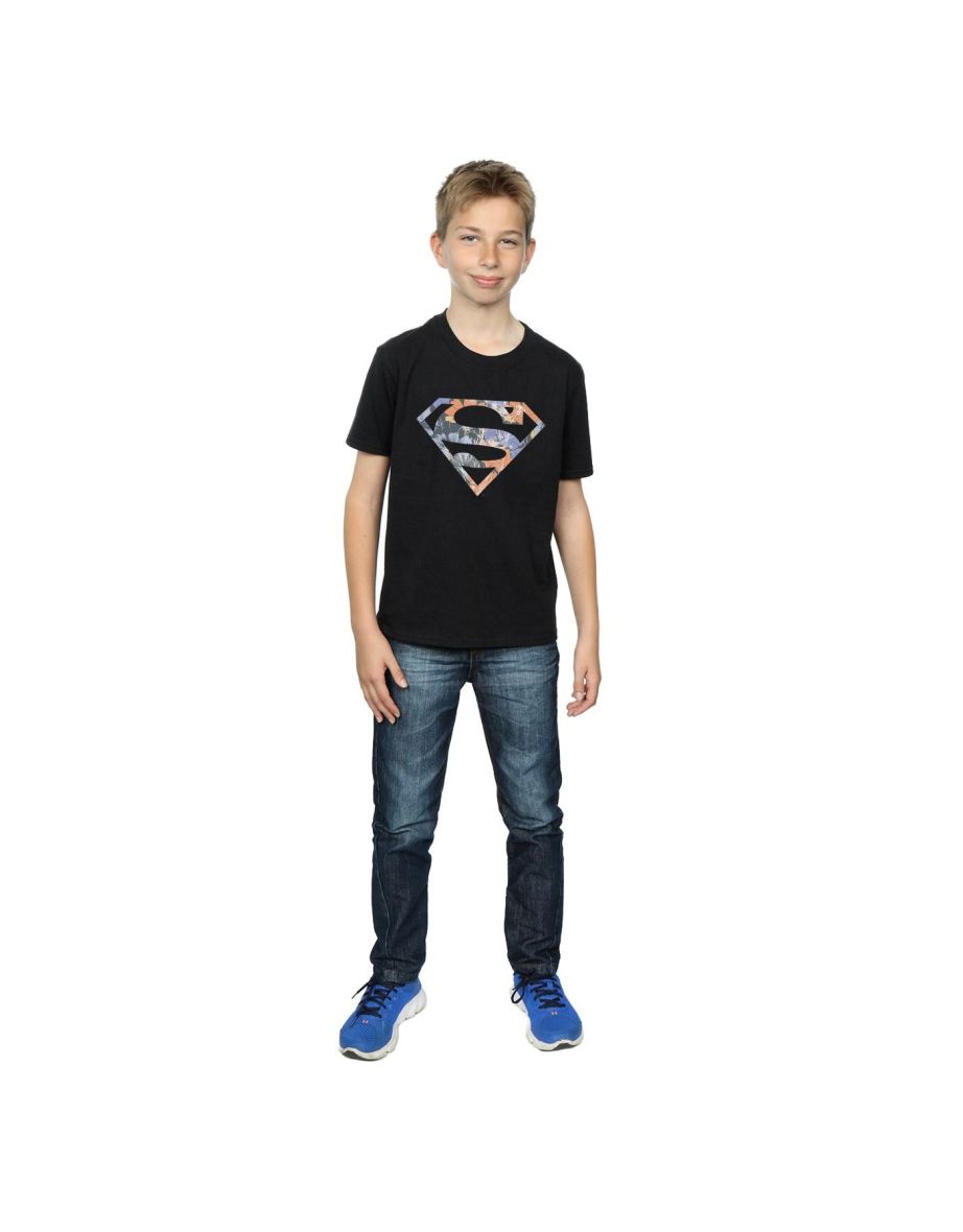 DC Comics Boys Superman Floral Logo 2 T-Shirt - Black - 3