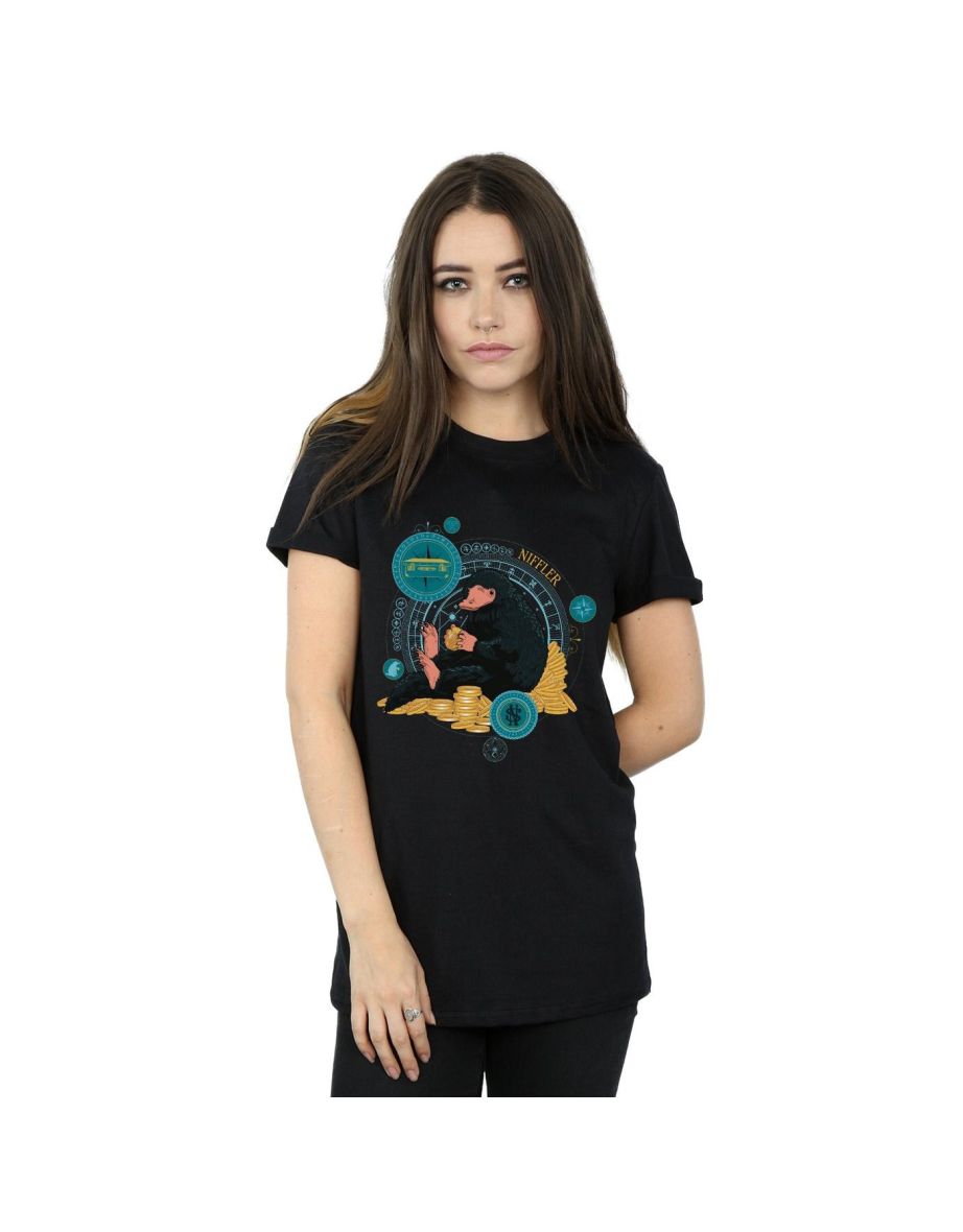 Fantastic Beasts Womens/Ladies Sitting Niffler Cotton Boyfriend T-Shirt - Black