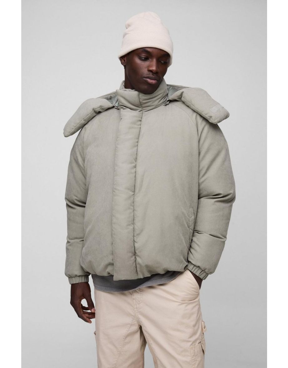 Man Extreme Heavy Padded Hooded Puffer Coat In Stone - stone