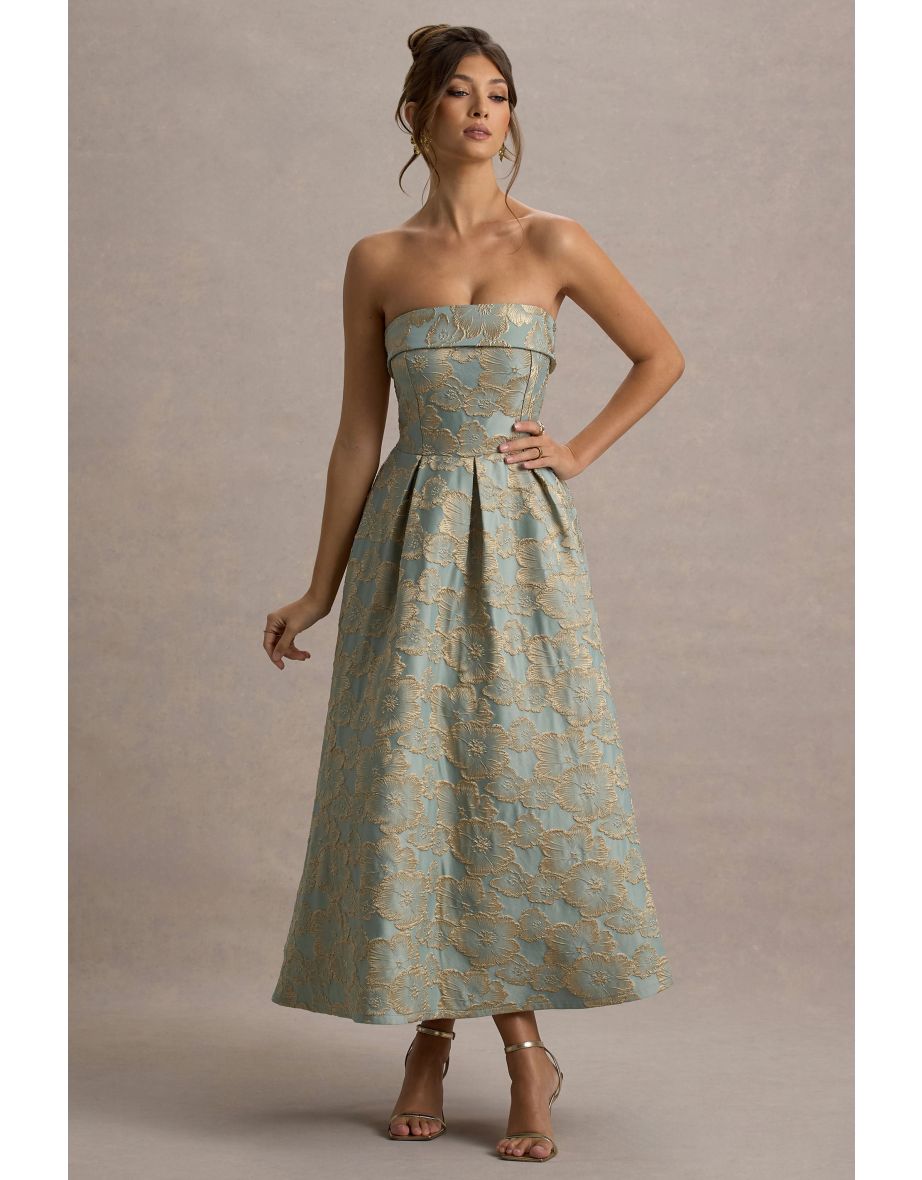 Zuma | Light Blue Jacquard Strapless Midi Dress