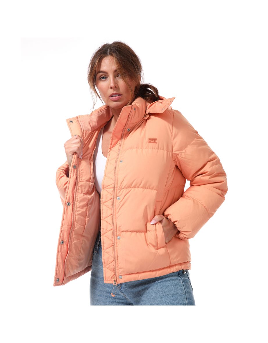 Shop Women s Levis Quinn Short Down Puffer Jacket in Orange Online in Qatar VogaCloset