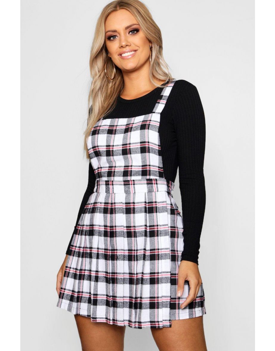 Plus Checked Pinafore Dress - ivory - 3