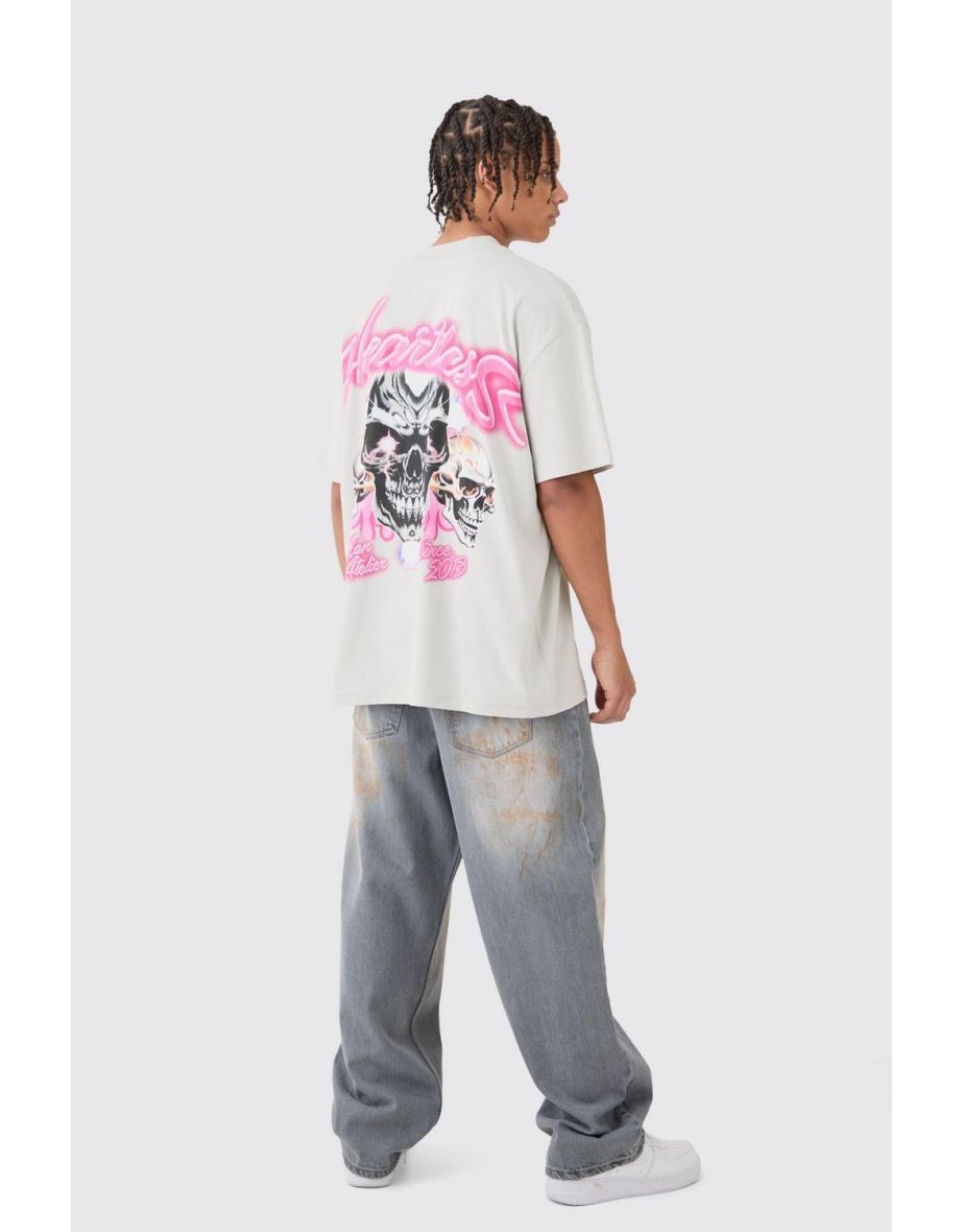Oversized Skull Heartless Graphic Heavyweight T-shirt - light grey - 2