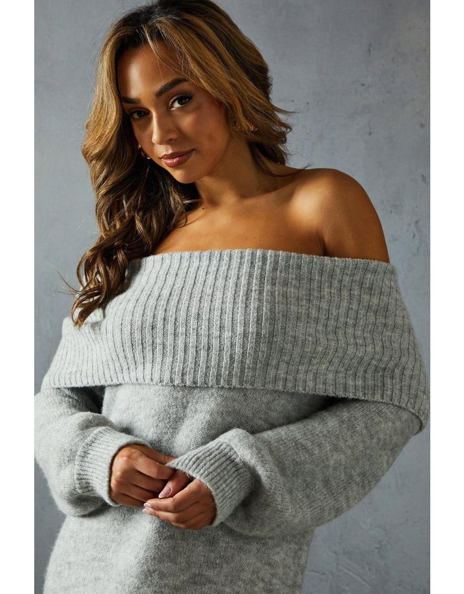 Premium Knit Bardot Foldover Jumper Dress - 3