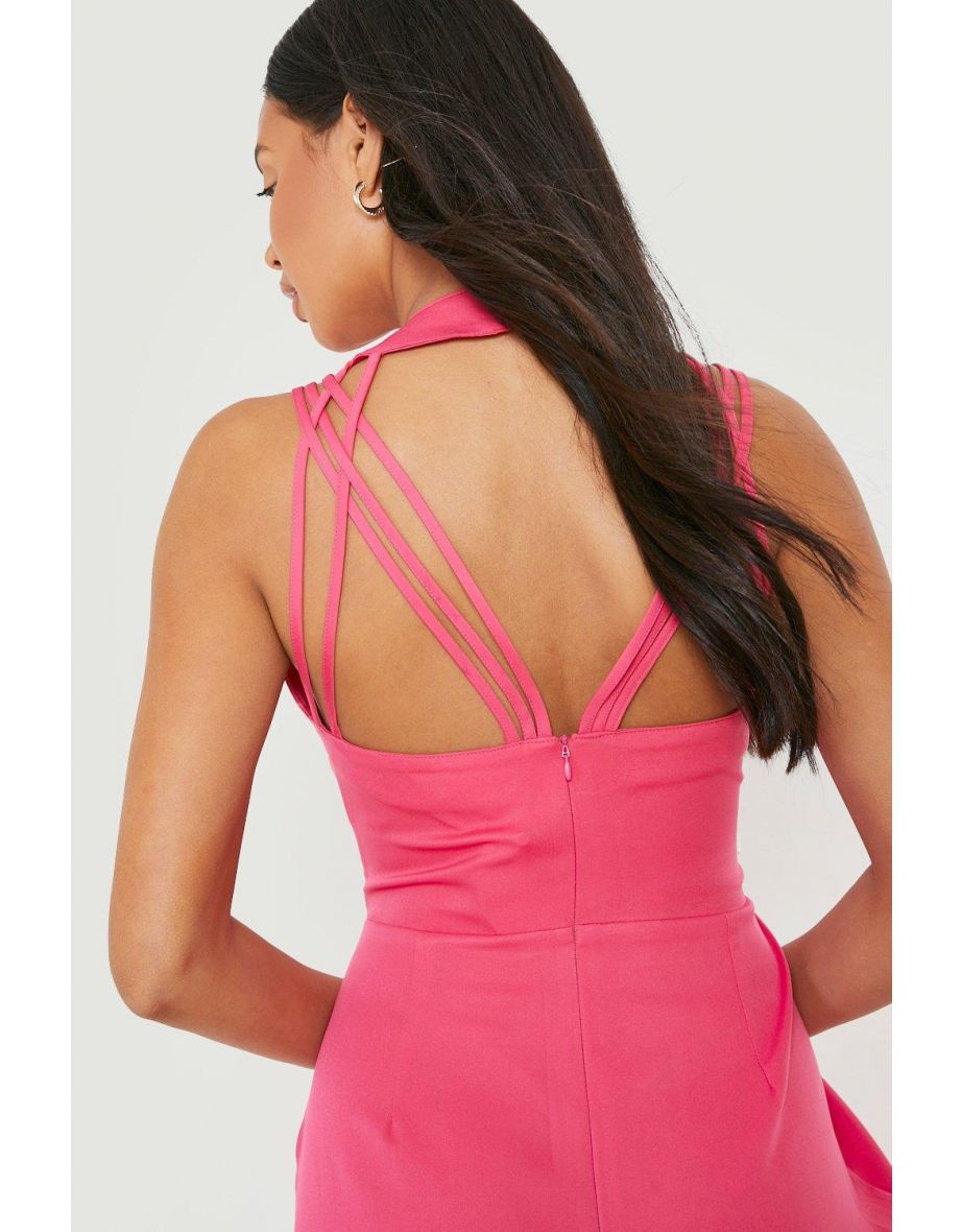 Strappy Open Back Wide Leg Jumpsuit - bubblegum - 3