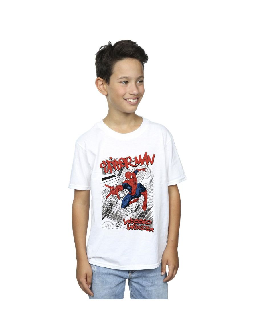 Marvel Boys Spider-Man Sketch City T-Shirt - White