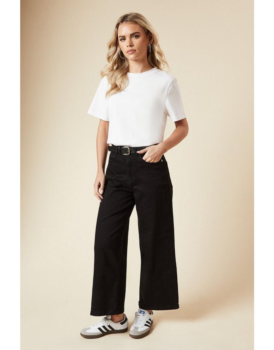 Petite Wide Leg Seam Detail Jeans